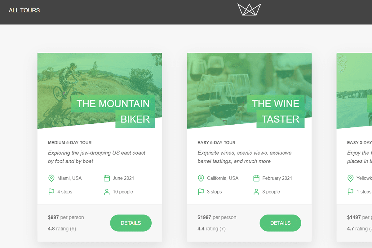 JRTours tour booking application interface