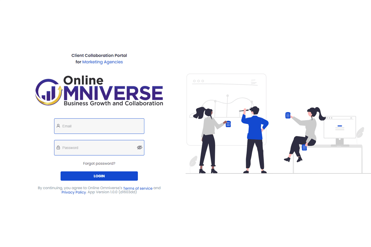 Online Omniverse client collaboration portal sign-in page