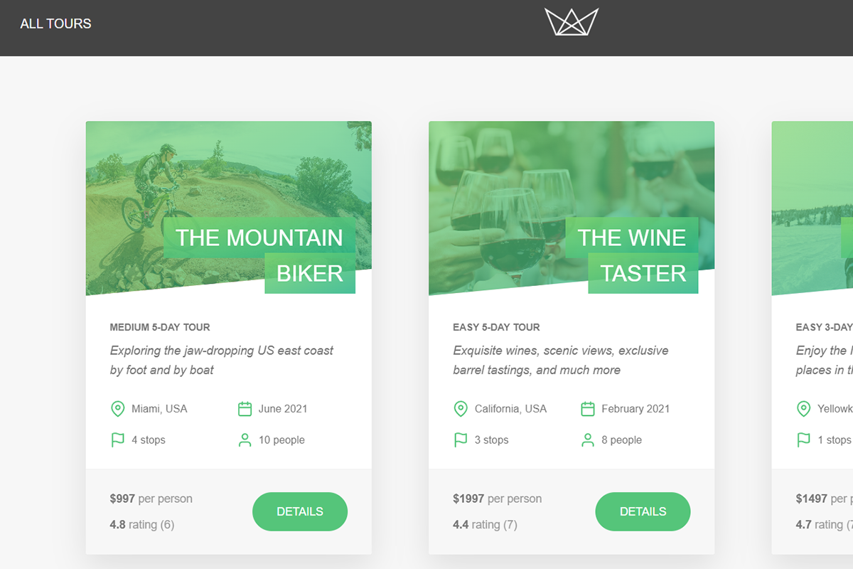 JRTours tour booking application interface